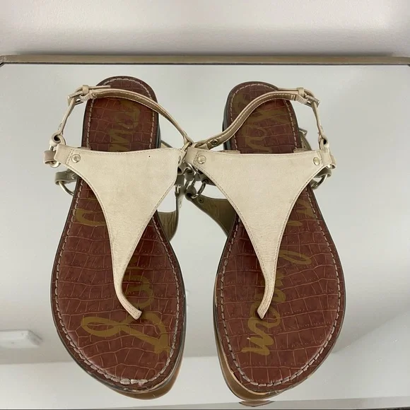 SAM EDELMAN Creme White Nubuck Leather Suede Greta Thong Sandal Flip Flops - Picture 7 of 12